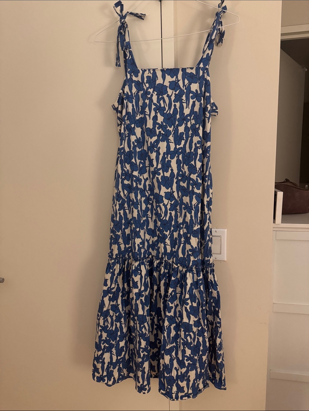 Tory Burch Blue Floral Tie-Shoulder Sundress